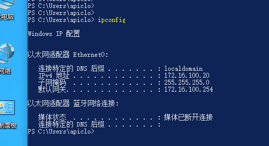RDP服务器的ip信息（ipconfig）